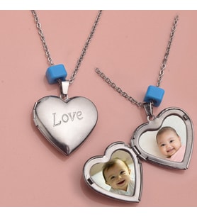 Love Kalp Kapaklı Resimli Kadın Kolye Çelik Takı Fotoğraflı Aksesuar