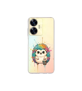 Realme C55 ile Uyumlu Splash Kirpi Tasarımlı Şeffaf Silikon Kılıf