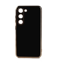 Galaxy S23 Plus Kılıf Kamera Korumalı Altın Kenar Tasarım Silikon (Siyah)