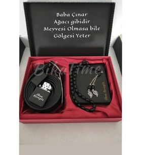 Cüzdan Çakmak Tespih Kemer Seti Kişiye Özel Babaya Sevgiliye Erkeğe Öğretmene Hediye (Siyah)