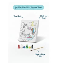 Unicorn Temalı Çocuk Boyama Tuvali Seti – Şövalesiz Eğitici Boyama Seti 20x20 cm