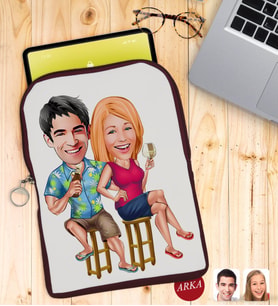 BK Gift Kişiye Özel Sevgililer Karikatürlü Taşınabilir Koruyucu Tablet Kılıfı & Organizer Çanta - Bordo-51