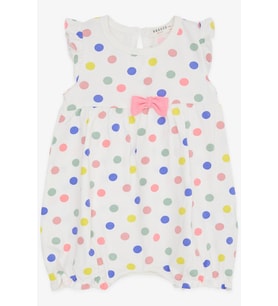 Breeze Kız Bebek Kısa Tulum Puantiyeli Fiyonklu 4 Ay-1.5 Yaş, Ekru