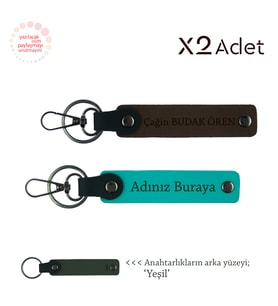 Teyzeye Anlamlı Armağan, İsimli 2’li Anahtarlık Takımı, Koyu Turkuaz-Koyu Kahve-Yeşil