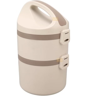 Vagonlife Bento 1800ml Lunchbox 2 Katlı 4-6 Saat Sıcak/Soğuk Termos Özellikli Çelik Sefer Tası Yemek Kutusu (Bej)