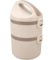 Vagonlife Bento 1800ml Lunchbox 2 Katlı 4-6 Saat Sıcak/Soğuk Termos Özellikli Çelik Sefer Tası Yemek Kutusu (Bej)