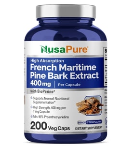 NusaPure (Ösg Özel Sporcu Gıdaları) French Maritime Pine Bark Extract+Bioperine 400mg per 200 Veggie Capsul.51.