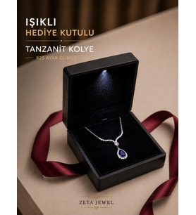 925 Ayar Gümüş Tanzanit Damla Kolye Işıklı Hediye Kutulu Zarif Kadın Kolye
