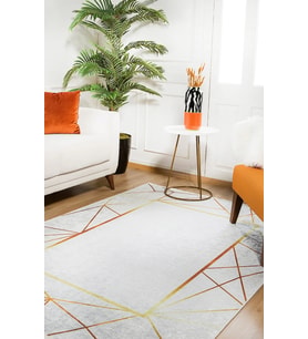 Dijital Baskı Salon Halısı Açık Gri Geometrik Desenli Kaymaz Tabanlı Modern Tasarım