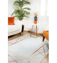 Dijital Baskı Salon Halısı Açık Gri Geometrik Desenli Kaymaz Tabanlı Modern Tasarım