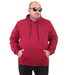 Starbattal Büyük Beden Erkek Basic Sweat Kapüşonlu 11700 BORDO