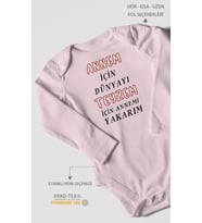 Annem İçin Dünyayı Teyzem İçin Annemi Yakarım Baskılı Bebek Zıbını  %100 Pamuk Uzun Kol (Bebek Pembesi)