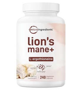 Micro Ingredients Lions Mane, 240 Veggie Capsul with L-Ergothioneine, 4 Month Supply  Brain, Energy, Immune Health Support. (Renksiz)