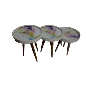 Zigon 19629 Sehpa Çember RENKLİ DALGA Model Kayın Retro Parlk Ceviz 3Ayk Üstü Cam (Beyaz)