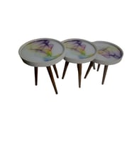 Zigon 19629 Sehpa Çember RENKLİ DALGA Model Kayın Retro Parlk Ceviz 3Ayk Üstü Cam (Beyaz)