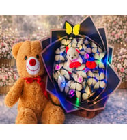 Kadınlar Günü’ne Sevgiliye, Anneye ve Arkadaşa Özel Kelebek Buketi & 35 cm Peluş Ayıcık Hediye Seti