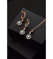 Papatya Silver 925 Ayar Gümüş Rose Kaplama Tasarım Elmas Montür Çiçek Set