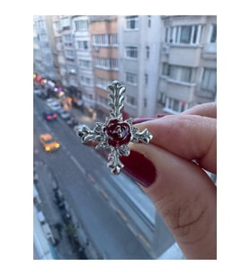 Gotik Haç Kırmızı Model Ayarlanabilir Kadın Yüzük