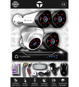 TURKNO 4 Kameralı Galia 1 İç Kamera Set HDD'siz Full HD Gece Görüşlü Güvenlik Kamerası Sistemi