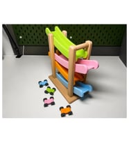 Alvera 3D Baskı Kaydıraklı Araba Pisti - 4 Katlı Mini Araba Yarış Rampası, Bebek ve Çocuk Oyuncağı Seti (4 Araba Dahil)