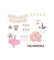 Çiçekli Unicorn Unicorn Taç Hediyeli Set 8 Kişilik