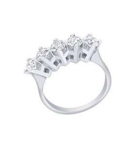 Diamond Line-Gülaylar Beyaz Altın 14 Ayar Beştaş Yüzük