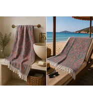 Ege Esintisi Saray Jakarlı Çift Yüzlü Peştemal - Somon- %100 Pamuk 100x180 cm Plaj, Havuz ve Hamam Peştemali
