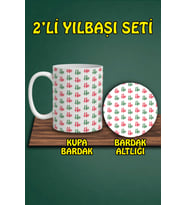 Yılbaşı Temalı Kupa ve Bardak Altlığı Seti