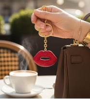 Accessories Altın Ve Kırmızı Renk Dudak Figürlü Taş Detaylı Çanta Charm/ Anahtarlık