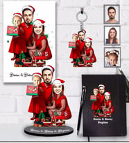 Kişiye Özel Yılbaşı Aile Karikatürlü 5 li Hediye Seti Model-2