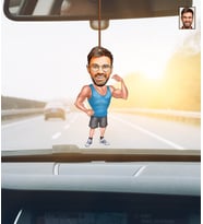 Kişiye Özel Karikatürlü Erkek Fitnesscı Ahşap Araba Dikiz Ayna Süsü