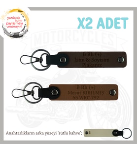 Motor Severlere, İsim Plaka ve B + Kan Grubu Yazılı Anlamlı Hediye x2 Anahtarlık, Kahve-K Kahve-SK