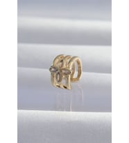 Pirinç Gold Renk Yonca Earcuff Küpe (Karışık)