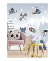 Dreamwall Astronot Ve Uzay Araçları Desenli Sağlıklı Tekstil Duvar Kağıdı (Çok Renkli)