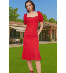 Feminen Midi Boy Bodycon Dokuma Abiye Elbise Yüksek Kalite Özel Tasarım Trend Tasarım Şık Görünüm (Kırmızı)