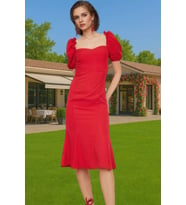 Feminen Midi Boy Bodycon Dokuma Abiye Elbise Yüksek Kalite Özel Tasarım Trend Tasarım Şık Görünüm (Kırmızı)