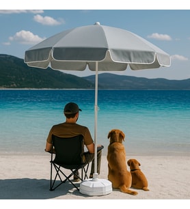 Zeyycamping Kalın Kumaş 200 cm Plaj Bahçe Balkon Teras Kamp Şemşiye + Taşıma Çantası +22 Litre Bidon