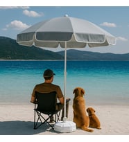 Zeyycamping Kalın Kumaş 200 cm Plaj Bahçe Balkon Teras Kamp Şemşiye + Taşıma Çantası +22 Litre Bidon (A.Gri)