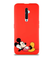 Oppo Reno 2Z Soft Premier Kapak Mickey Mouse-F Tasarımlı Silikon Kılıf - Kırmızı (Şeffaf)
