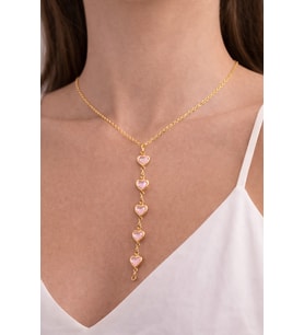 Y Model Gold Renk Kalpli Model Kadın Kolye (Açık Pembe)