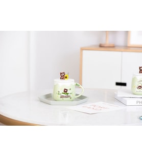 400ml Seramik Sevimli Avokado Kapaklı Kupa Bardak Seti Drinkware