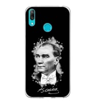 Huawei Y7 2019 Uyumlu Kapak Atatürk Tasarımlı Şeffaf Silikon Kılıf