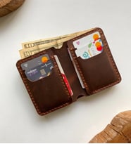 Hakiki Deri El Yapımı Erkek Cüzdan - Taba Dikey Bifold Erkek Cüzdanı - Deri Erkek Cüzdan