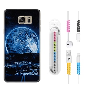 Samsung S7 Edge S20 Fe Plus Ultra S21 S22 Kılıf Kablo Koruma Spiral Silikon Mavi Gece 1605
