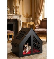 Ahşap Köpek Kulübesi Dekoratif Köpek Evi Siyah Renk Seperatör Model