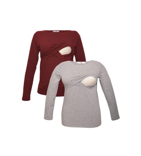 LuvmaBelly MYRA2703_2704 Emzirme tshirt seti (Gri-Kırmızı)