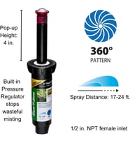 22SAFPROPR Basınç Düzenleyici (PRS) Yüksek Verimli Pro Döner Sprinkler, 360° Tam Desen, 17' - 24' Püskürtme Mesafesi, 10 cm Açılır Yükseklik