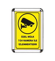 Özel Mülk 7/24 Kamera ile izlenir A3 Cerceveli Uyarı Yönlendirme Levhası