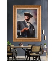 Altın Varaklı Çerçeveli Paspartulu Atatürk Tablo DC1480 (Gold)