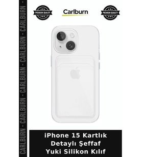 iPhone 15 Kartlık Detaylı Şeffaf Yuki Silikon Kılıf Cep Koruyucu Telefon Kabı